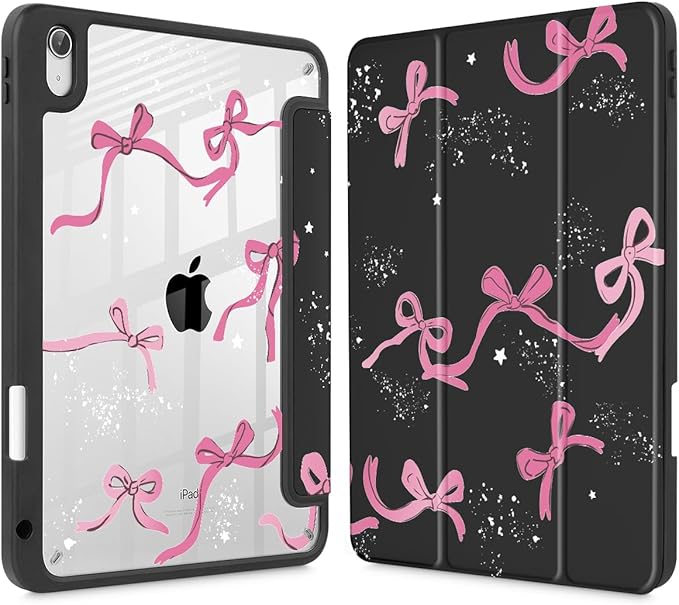 Tuiklol Case for iPad 11 inch (A16 Chip) 2025 Generation 11th / iPad 10.9 inch 2022 10th Gen Buit in Pencil Holder with Shockproof Cover Clear Transparent Back Shell Auto Wake/Sleep Bow