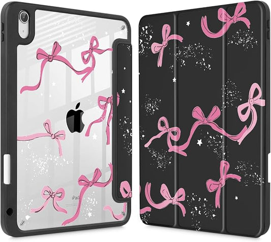 Tuiklol Case for iPad 11 inch (A16 Chip) 2025 Generation 11th / iPad 10.9 inch 2022 10th Gen Buit in Pencil Holder with Shockproof Cover Clear Transparent Back Shell Auto Wake/Sleep Bow
