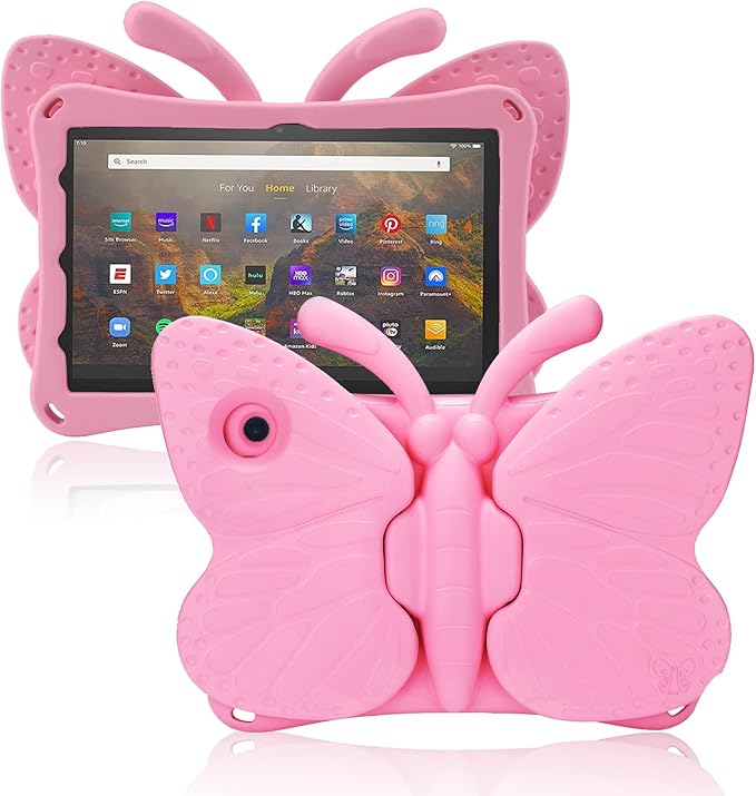 JGY Fire Max 11 Kids Tablet Case - Pretty Butterfly EVA Foam Full Cover With Stand and Pencil Holder Shockproof Rugged Case for Girls (Pink)