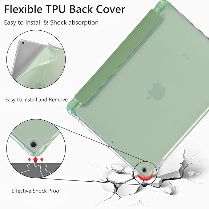 JOYLAND Daisy Floral Printed Case for iPad Air 11 Inch M3(2025) / M2(2024) iPad Air 5th(2022) / 4th (2020) Generation 10.9 Inch Pencil Holder &amp Clear Transparent Back &amp Trifold Smart Green C