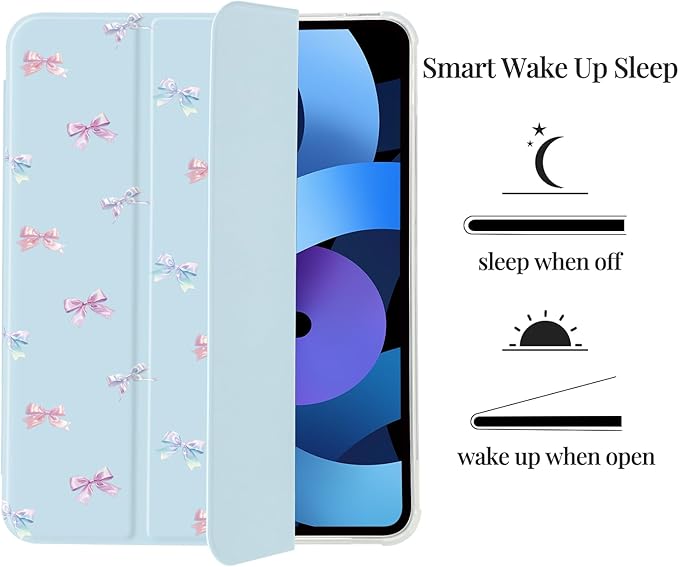 Rainbow Bow Case for iPad Air 3 (20193rd Gen)/iPad Pro 10.5 Inch (2017)[Pencil Holder+Auto Sleep/Wake]Slim Trifold Stand Protective Cover with Soft TPU BackBlue