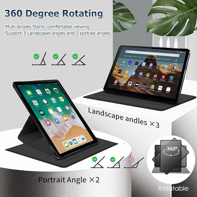 Case for Kindle Fire HD 10 Tablet Case (13th Generation2023 Released)360 Degree Rotating Folio Stand Leather Smart Cover for Amazon Fire HD 10 13th Gen 10.1-Flowers Plants Moon Night
