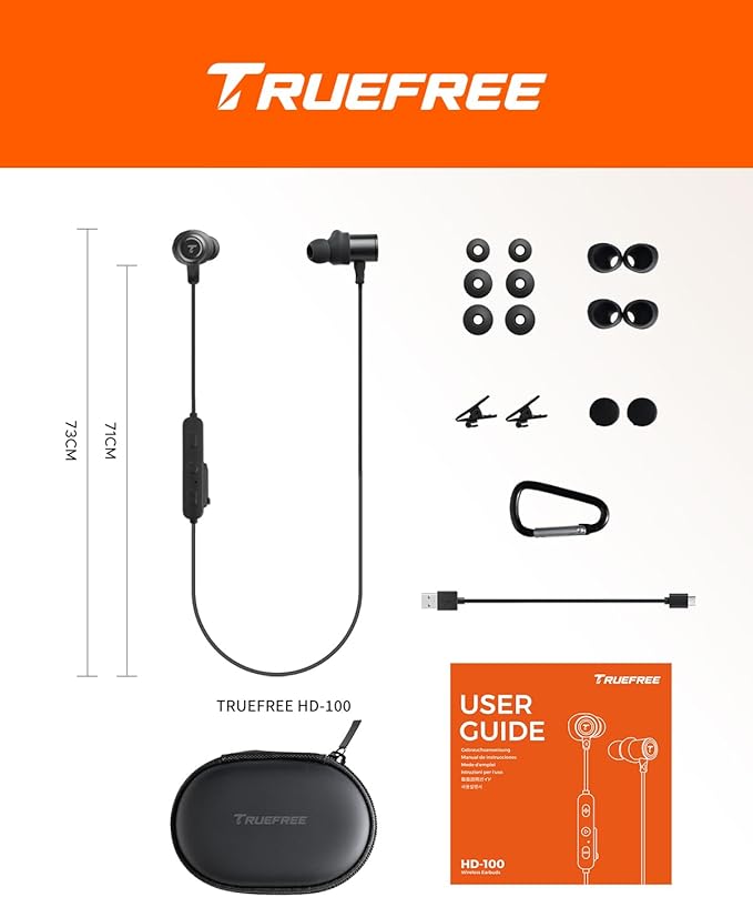 Truefree Wireless Earbuds HD-100 Bluetooth 6.0 Sport Earphones Magnetic Wireless Headphones 11mm Driver Spatial Audio IP67 Waterproof 20H Playtime AI Enhanced Calls App Control Dual Connection