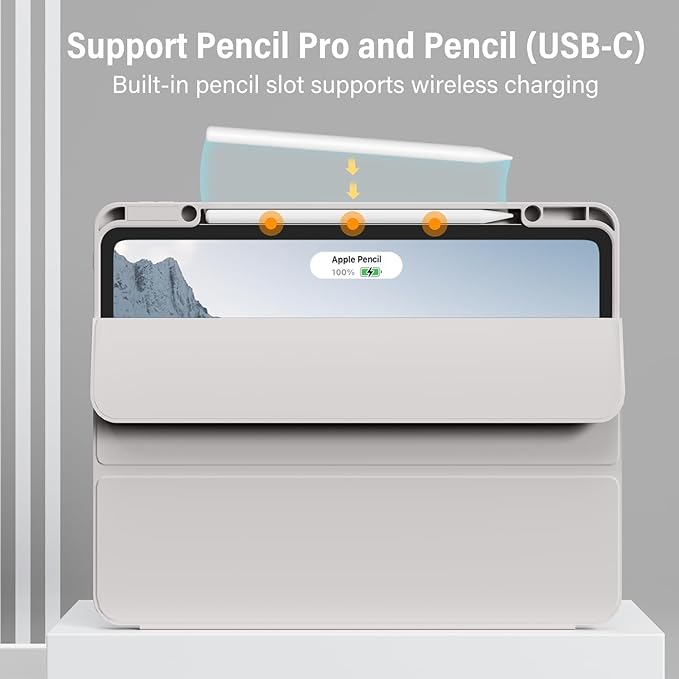 for iPad Pro 13 inch Case (M5/M4) 2025/2024 Slim Protective Cover with Pencil Holder Soft TPU Back Cover Trifold Stand Auto Wake/Sleep A2925 A2926 A3007 A3362 A3359 (Gray)