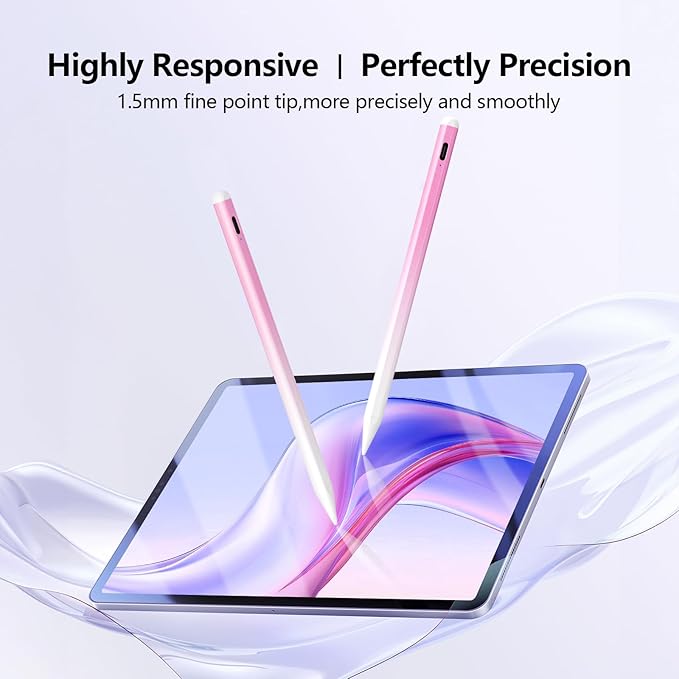 Stylus Pen for iPad 6th-11th Generation-2X Fast Charge Active Pencil Compatible with 2018-2025 Apple iPad Pro 11/12.9/M4 iPad Air 3/4/5/M2/M3iPad mini 5/6 Gen-Gradient White Pink