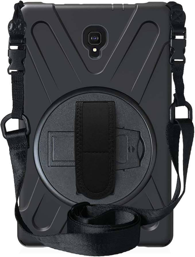Rugged Case for Samsung Galaxy Tab A 10.5 2018 (SM-T590/T595/T597) Portable Hybrid Shock-Proof Cover with 360° Rotatable Hook&ampLoop HandleShoulder Strap (Black)