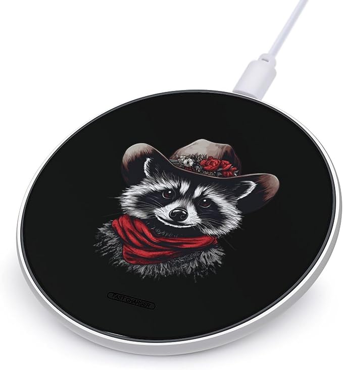 Funny Raccoon Wireless Charger Anti-Slip Wireless Charging Pad Slim Charger Mat for Men Women