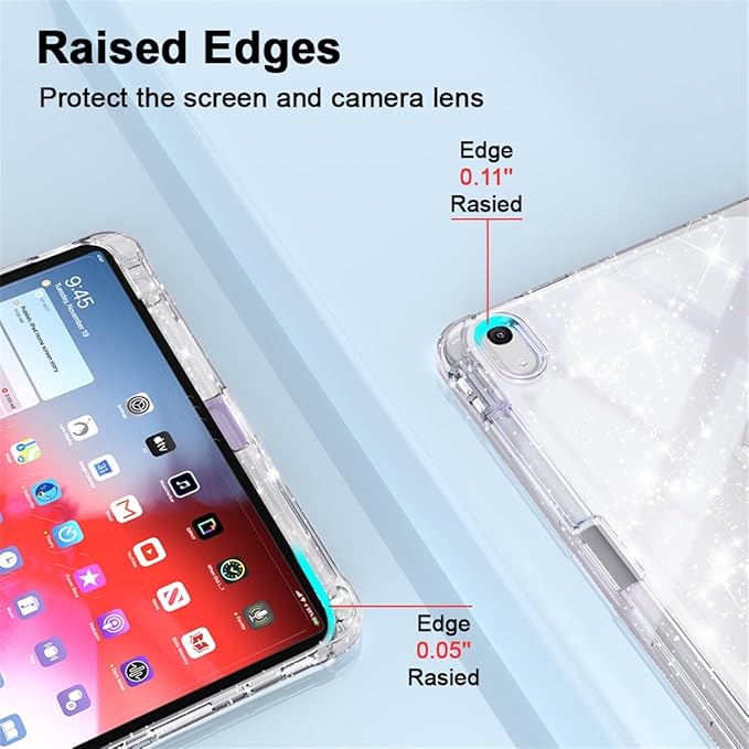 Case for iPad (A16) 11th Generation 11 inch 2025 &amp iPad 10th Generation 10.9 inch 2022 with Stand/Pencil Holder [Auto Wake/Sleep] Glitter Bling PU Leather &amp Clear Soft TPU Back Shell Silver