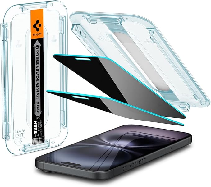 Spigen Tempered Glass Screen Protector [GlasTR EZ FIT - Privacy] Designed for iPhone 16 Plus/iPhone 15 Plus [2Pack]