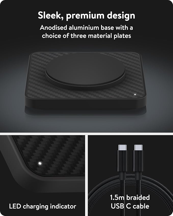 Mous- MagSafe Wireless Charger 15W Qi2 Certified Fast Charging Pad Compatible with iPhone 17/16/15/14/13/12 Pixel 10 Series and Airpods - Aramid Fibre