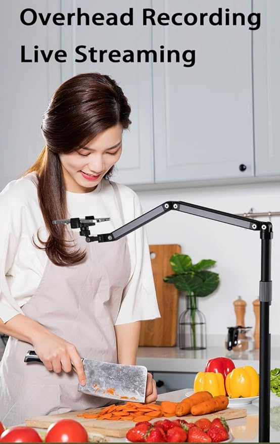Phone Floor Stand for Recording Cell Phone Holder for Bed Adjustable Tall Stand with Ultra-Long Extension Arm 360° Swivel Compatible with iPhone Samsung and More