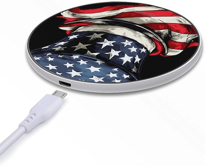 U.S.A. Flag Scarf Top Hat Phone Charger Magnetic Charging Pad Anti-Slip with USB Cable