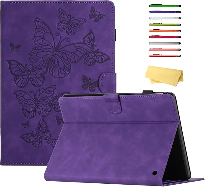 Case for Amazon Kindle Fire HD 8 &amp Fire HD 8 Plus (12th/10th Gen 2024/2022/2020) 8 with Stand/Pencil Holder [Auto Sleep/Wake] UUcovers Embossed Magneic Smart Folio Cover Purple Butterfly