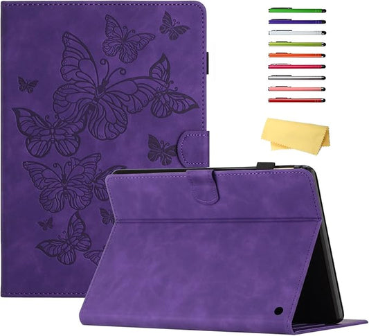 Case for Amazon Kindle Fire HD 8 &amp Fire HD 8 Plus (12th/10th Gen 2024/2022/2020) 8 with Stand/Pencil Holder [Auto Sleep/Wake] UUcovers Embossed Magneic Smart Folio Cover Purple Butterfly