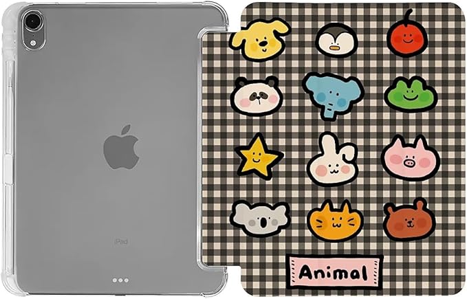 Cute Animals On Black Stripes Case Compatible with IPad 9th 8th 7th Generation 10.9 Inch 2021-2018Funny Cover with Trifold Stand+Pencil Holder for Boys GirlsiPad 10.9in 2022