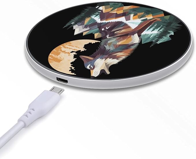 Geometric Art Wolf Mountains Phone Charger Magnetic Charging Pad Anti-Slip with USB Cable