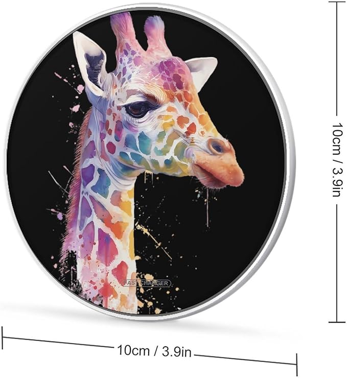 Watercolor Giraffe Head Fast Portable Charger 10W Funny Graphic Phone Charging Pad with USB Cable