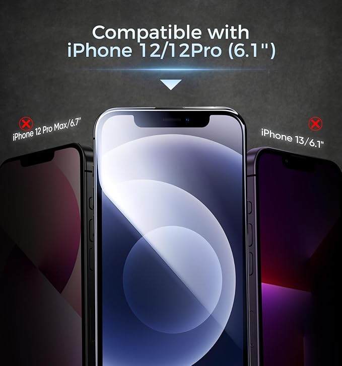 MAGIC JOHN 3rd Gen Upgraded for iPhone 12/12Pro Privacy Screen Protector 6.1 Inch 25°Anti-Spy Screen Shockproof Tempered Glass Auto Dust-Removal Bubble Free Easy Installation 2 Pack
