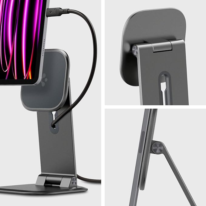 Spigen OneTap Easel Tablet Stand Designed for All iPad/Pro/Air/Mini Models Compatible with 8.3 / 10.9 / Pro 11 / 12.9 / 13 Premium Adjustable Multi-Angle Magnetic Stand - Space Gray