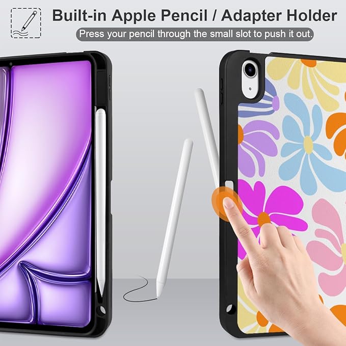 DONGKE for iPad Air 11 Inch Case M4 2026 / M3 2025 / M2 2024 &amp iPad Air 5th 2022 / 4th Gen 2020 10.9 Inch Ultra Thin Soft TPU Back Cover with Pencil Holder Support Auto Wake/Sleep Retro Flowers