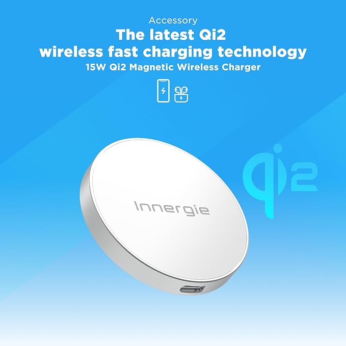 Innergie 15W Qi2 Magnetic Wireless Charger Compatible with Android Phone iPhone Samsung AirPods 3/Pro Pro 2 and More. (Delta Electronics)