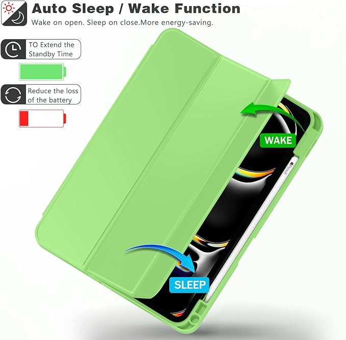 ZryXal iPad Pro 11 Inch Case (M5) 2025/ (M4) 2024 (Model: A2836/A2837/A3006) Trifold Stand Smart Cover with Pencil Holder and Soft TPU Back Auto Wake/Sleep (Grass Green)