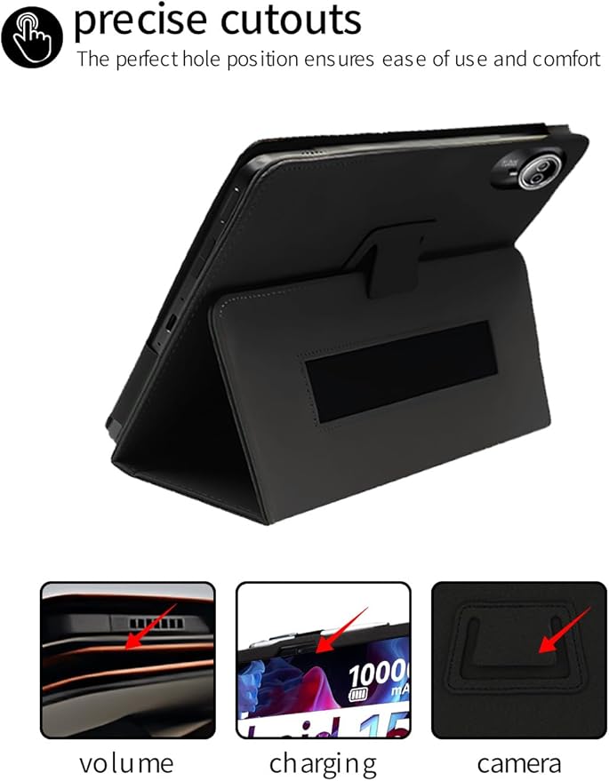 for Urao G140L 2025 14 Inch Android Tablet CaseBOVUGAC Folding Stand Protective Cover with Pencil Holder and Wrist StrapFull Protection Premium PUScratch Resistant(Black)