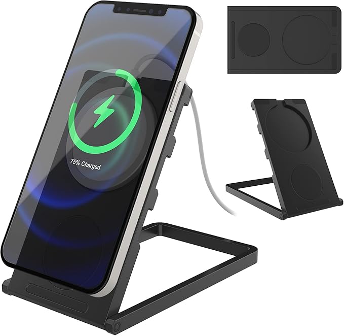 Punkcase Universal Magnetic Desk Stand for Phones Tablets and E-Readers | Compact &amp Sturdy Metal Design | 360 Degree Foldable | Works with All Devices up to 11 inches [Black]