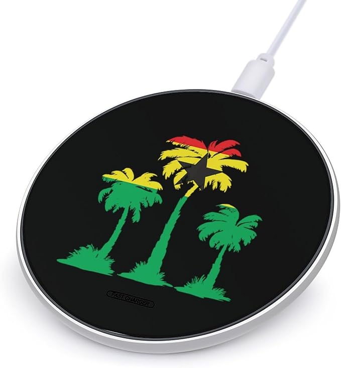 Ghana Flag Date Palms Trees Fast Portable Charger 10W Funny Graphic Phone Charging Pad with USB Cable