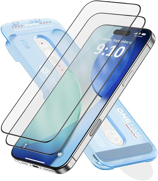 FLOLAB NanoArmour ONETIME 2 Pack for iPhone 17 Pro Screen Protector Tempered Glass Ultra Clear InfinityEdge-to-Edge Easy Install Dust-Free Reinforced Edge