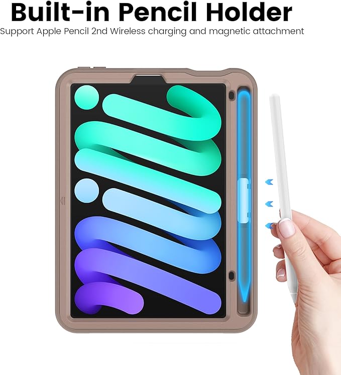 Case for iPad mini 7 (A17 Pro) 2024/ Mini 6 2021 8.3 Inch: Shockproof Rugged Protective Cover with Pencil Holder Auto Wake/Sleep Magnetic Multi-Angles Stand Card Slot Rose Gold