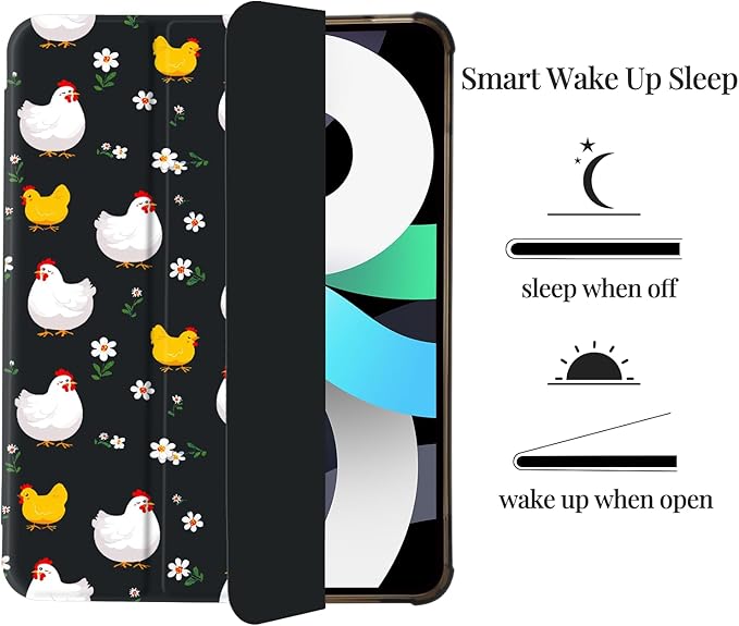 Girly Cute Hen Chicken Floral for iPad 6th/5th Gen Case 9.7 Inch (2018/2017)[Pencil Holder+Auto Sleep/Wake]Slim Stand Soft Leather TPU Back Smart CoverBlack
