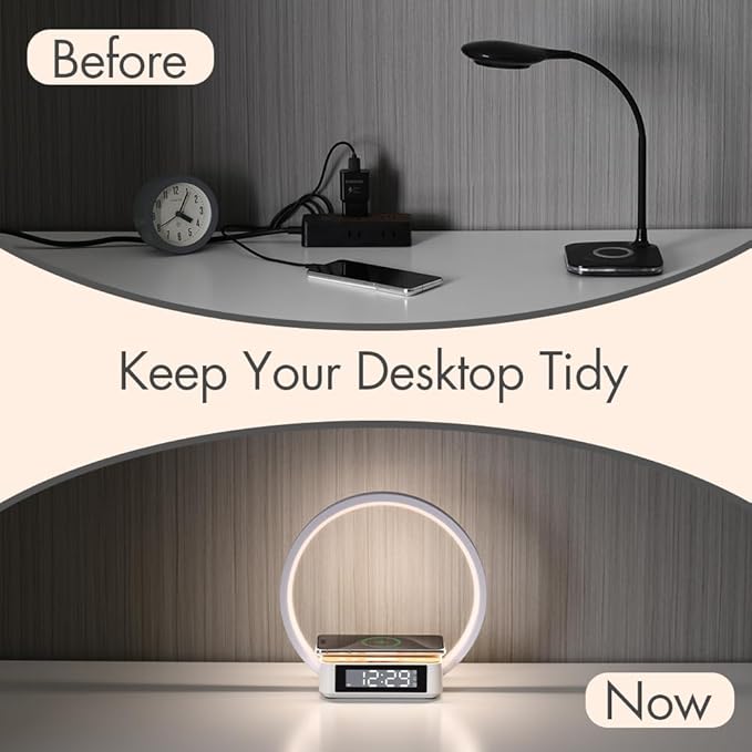 Wireless Charging Station with Alarm ClockBedside Lamp with Sunrise Wake-Up LightWireless Phone ChargerTouch Table Lamp with 3 Brightness LevelsIdea Gifts for WomenMenTeensAdults