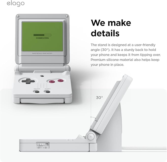 elago MS W5 Charging Stand Compatible with MagSafe Charger - Classic Handheld Game Console Design Silicone Stand Compatible with iPhone [Light Grey][Charging Cable Not Included]