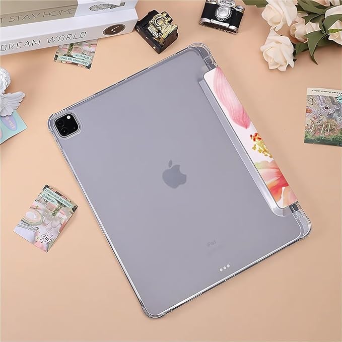 Pink Lilies and Hibiscus Flowers Case Compatible with IPad 9th 8th 7th Generation 10.9 Inch 2021/2019/2018Funny Cover with Trifold Stand + Pencil Holder for Boys GirlsiPad Air6 13inch 2024