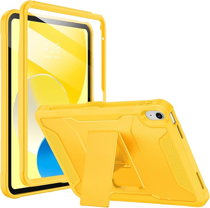 Soke Case for iPad (A16) 11th Generation 11-inch 2025 iPad 10th Generation 10.9-inch 2022 with Built-in Screen Protector and Kickstand Rugged Full Body Protective Cover - Yellow