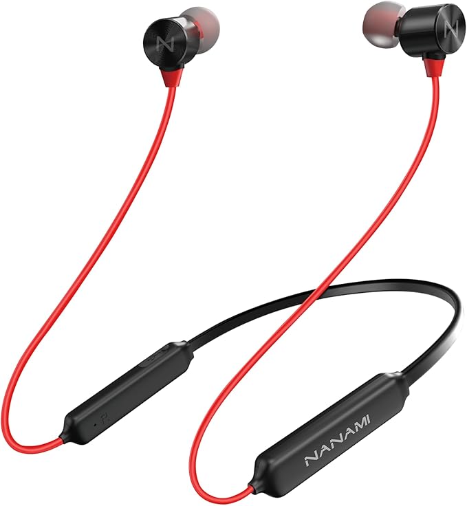 NANAMI Bluetooth Earbuds 5.3 Bluetooth Wireless Headphones IPX7 Waterproof in-Ear Earphones with Mic Noise Cancelling Headsets Magnetic Neckband 18 Hours Playtime for Gym Sports (Red with Red)