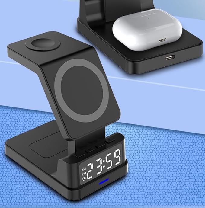 Magnetic Three-in-one 15W Wireless Charger with Clock