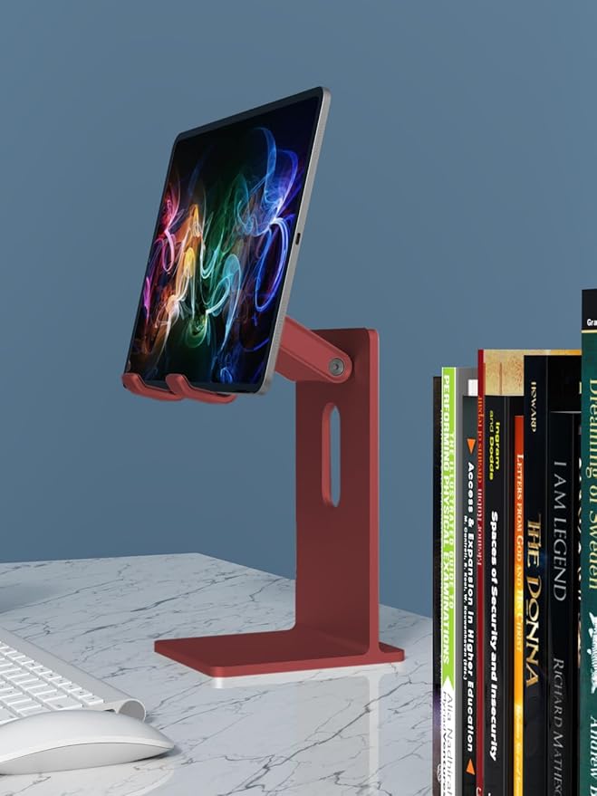 Aluminum Table Stand Dual Axis Adjustment Table Holder Desktop Stand Dock Compatible with iPad 10.2/9.7 Air/Mini Pro 11/12.9/13 Samsung Tab and More up to 13 inch（Red