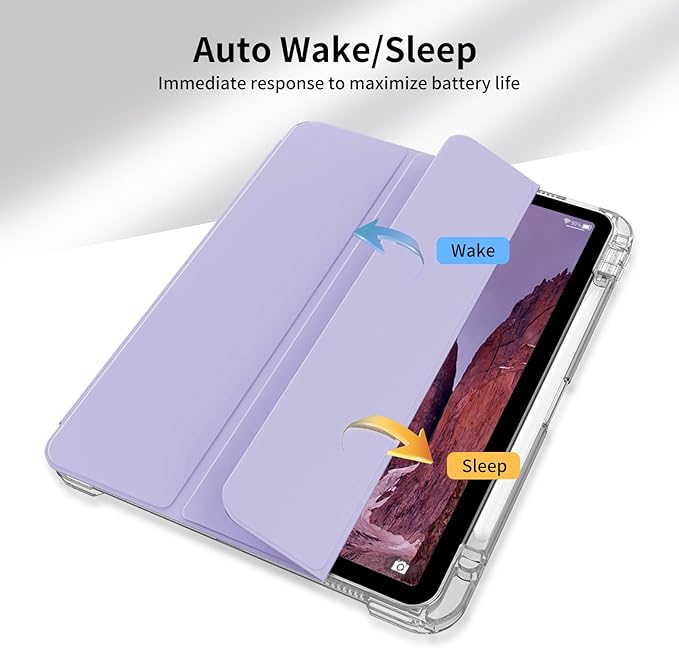 Case for iPad Air 13 Inch M3/M2 (2025/2024) &amp Pro 12.9 Inch 6th/5th/4th/3rd Generation 2022/2021/2020/2018 with Pencil Holder2 in 1 Detachable Trifold Sliding Cover with Clear Back Shell Purple