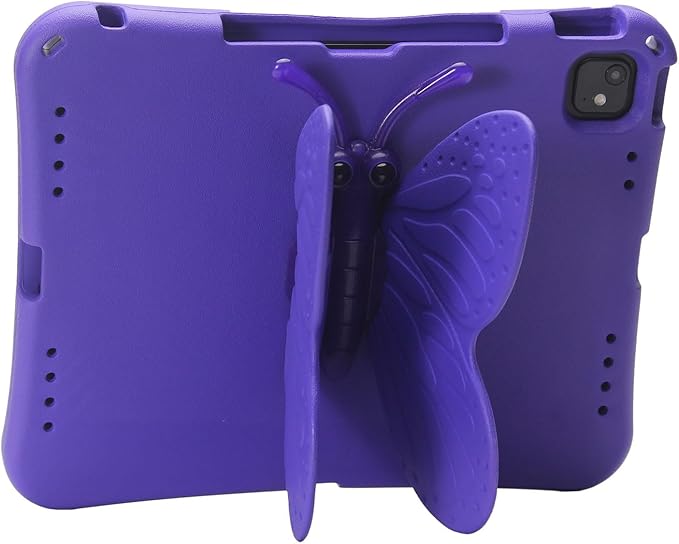 Butterfly Kids Case for iPad Air 13 Inch M3/M2 (2025/2024) iPad Pro 13 M5/M4 (2025/2024) iPad Pro 12.9 (2022/2021/2020/2018) 3D Cartoon EVA Foam Shockproof Stand Cover for Girls - Purple