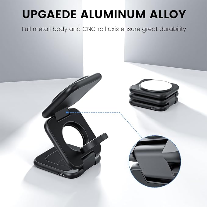KU XIU X55 Plus 3 in 1 Charging Station for Apple Devices Magnetic Foldable Wireless Charger 15W Fast Charging Pad for iPhone 17/16/15/14/13/12 for Apple Watch for AirPods 4/3/2/Pro- Black