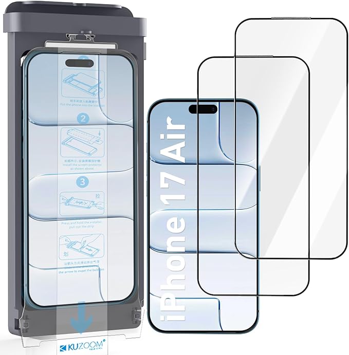 2 Pack HD Screen Protector for iPhone 17 Air [6.5 Inch] High Definition Clarity 9H+ Tempered Glass Shatterproof Anti-Scratch Protective Film with Auto-Alignment Installation Frame