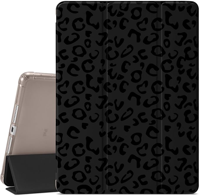 Leopard Print Case for iPad Air 11 Inch M3(2025) / M2(2024) iPad Air 5th(2022) / 4th (2020) Gen 10.9 InchGirly Protective CasePencil Holder &amp Clear Transparent Back &amp Trifold Black Cover