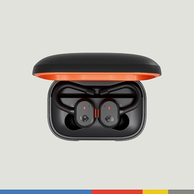 Skullcandy Push Active Wireless Earbuds Bluetooth Headphones Noise Isolating 44 Hrs Battery Secure-Fit Over-Ear Hanger Sweat and Water Resistant Microphone for iPhone Android - True Black/Orange