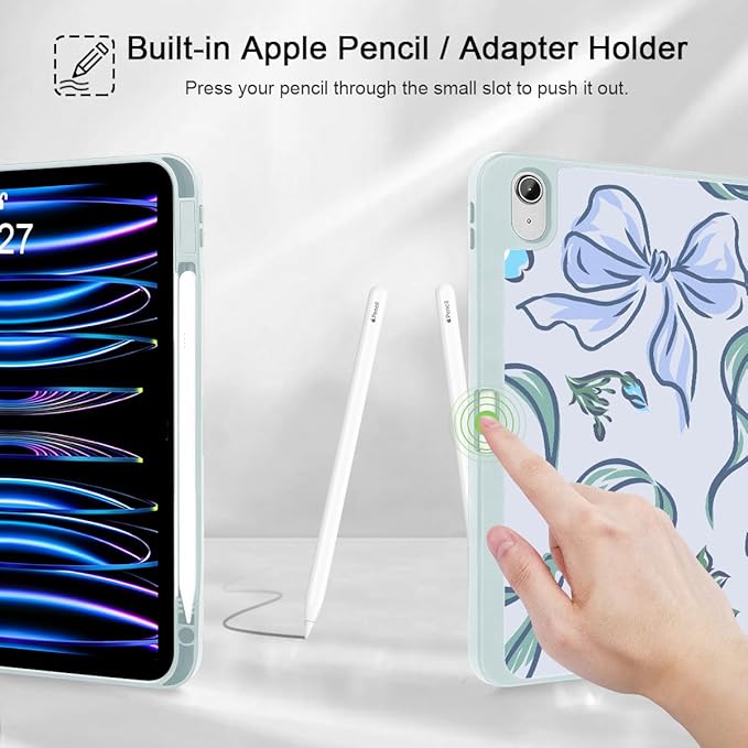 Mektron Case for iPad Air 11 inch (M4 2026 8th /M3 2025 7th /M2 2024 6th) Compatible with iPad Air 10.9 (2022 5th Gen /2020 4th Gen) Tablet Cover Buit in Pencil Holder Bows C355