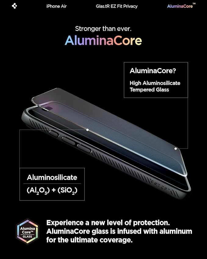 Spigen AluminaCore Tempered Glass Screen Protector [Glas.tR EZ Fit - Privacy] designed for iPhone Air [2 Pack] 9H+ Hardness Aluminum-Enhanced Durability