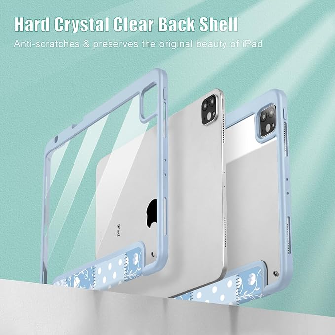 Tuiklol for iPad Pro 11 Inch Case M2 2022 Gen 4th -Built-in Pencil Holder Shockproof Cover Clear Transparent Back Shell Fit for iPad 11’’ 2021 2020 2018 Gen 3rd/2nd/1st for KidPatchwork Floral