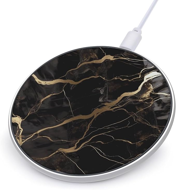 Black Gold Marble Wireless Charger Fast Wireless Charging Pad with USB Cable 10W Anti-Slip Magnetic Wireless Charger Portable Slim Charger Puck Travel Charging Station