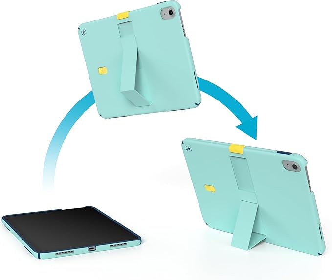 Speck iPad 10.9 Inch Tablet Case and Stand - Scratch Resistant Drop Protection &amp Quick Release Kickstand - for iPad 10th Gen 2022 - StandyShell Glass Teal/Deep Sea Blue/Daisy Yellow